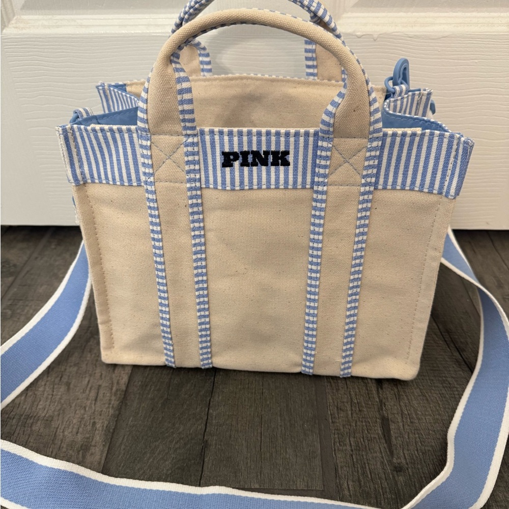 PINK Victoria's Secret Blue and Cream Tote Bag